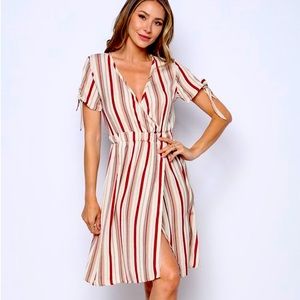 Ivory and wine Surplice dress